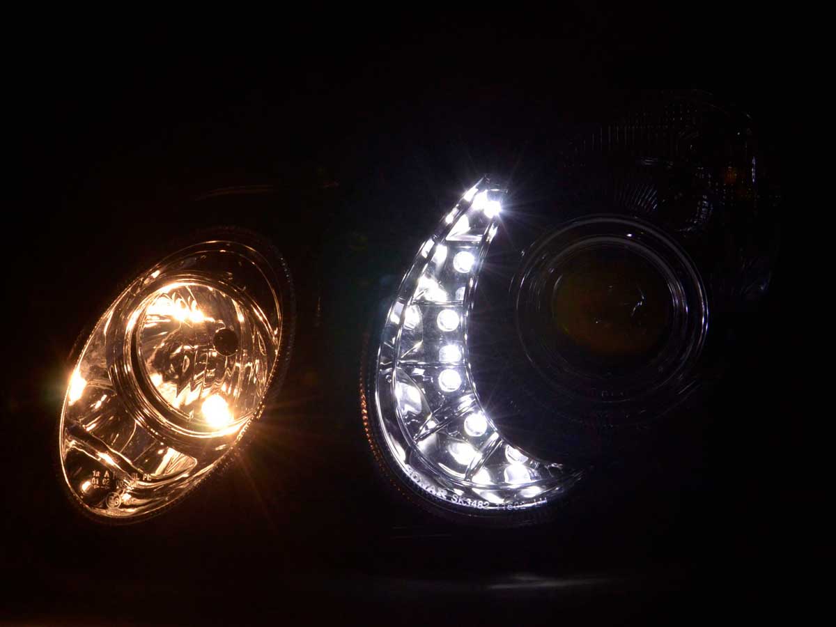 Scheinwerfer Set Daylight LED TFL-Optik Mercedes E-Klasse Typ W211 02-06 chrom Scheinwerfer Set Daylight LED TFL-Optik Mercedes E-Klasse Typ W211 02-06 chrom